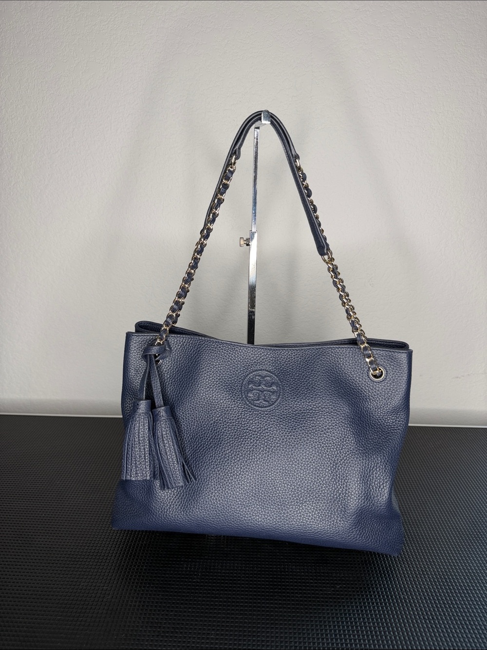 Tory Burch Navy Leather Tassel Shoulder Bag